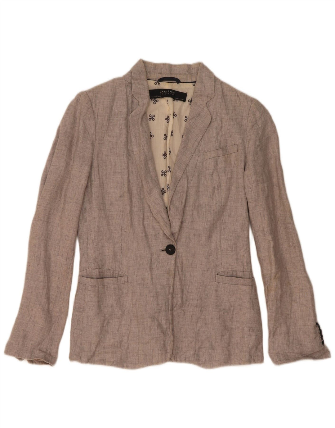 Zara Chaqueta Blazer De 1 Botón para Mujer UK 6 XS Lino Gris