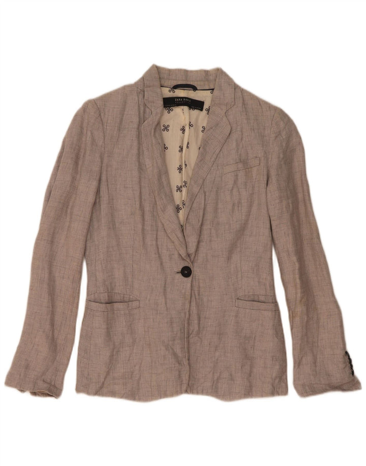 Zara Chaqueta Blazer De 1 Botón para Mujer UK 6 XS Lino Gris