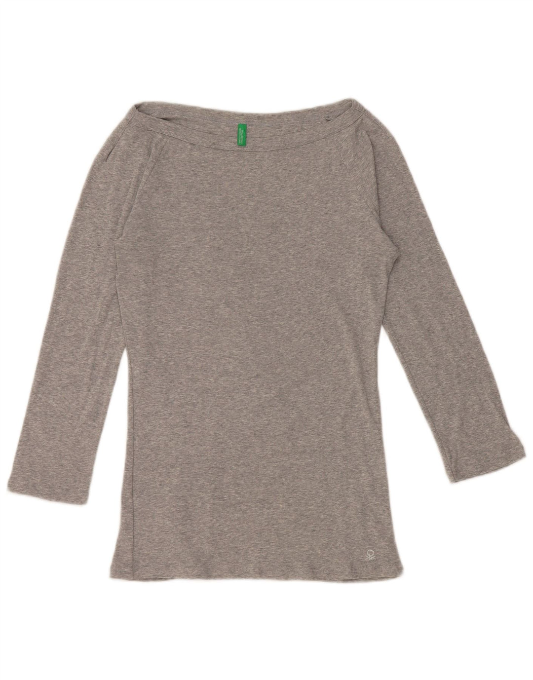 BENETTON Top con hombros descubiertos para mujer, manga 3/4, UK 42, gris medio moteado