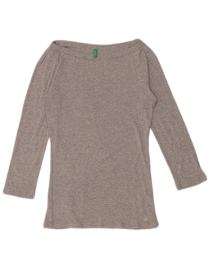 BENETTON Top con hombros descubiertos para mujer, manga 3/4, UK 42, gris medio moteado