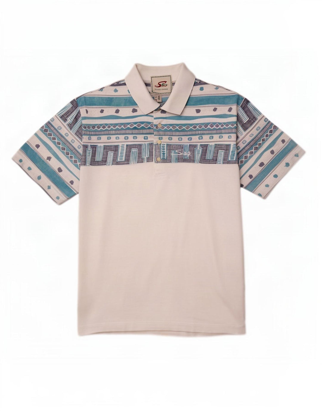 Polo Silvy Hombre IT 50 Medium Blanco Geométrico Algodón