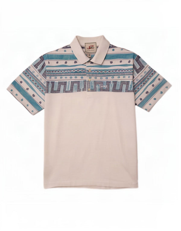 Silvy Mens Polo Shirt IT 50 Medium White Geometric Cotton