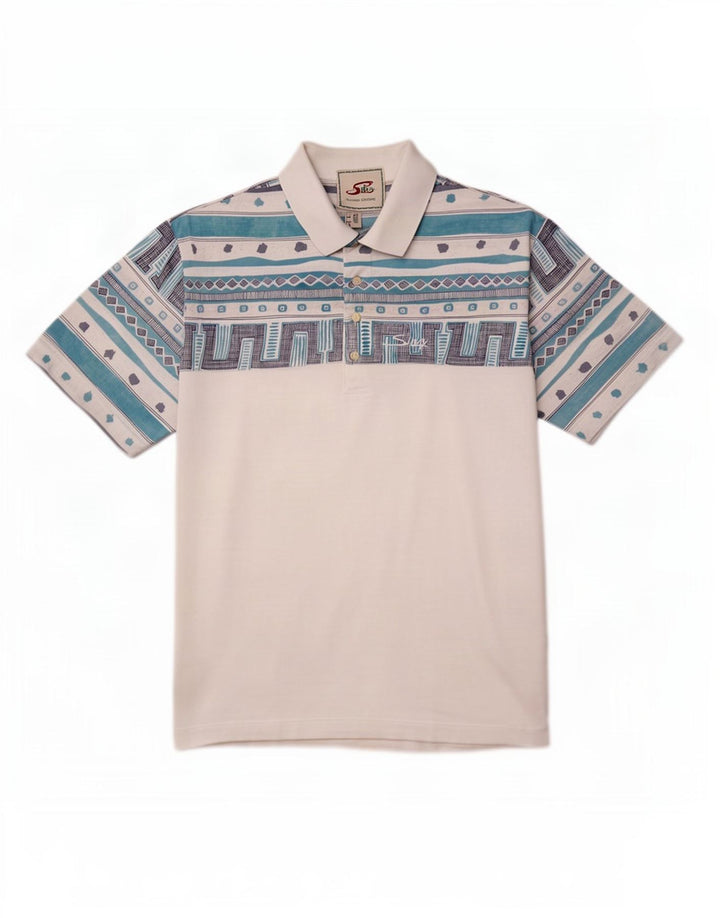 Polo Silvy Hombre IT 50 Medium Blanco Geométrico Algodón