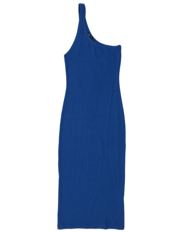 Zara Vestido De Un Hombro Para Mujer UK 42 Algodón Azul Medio