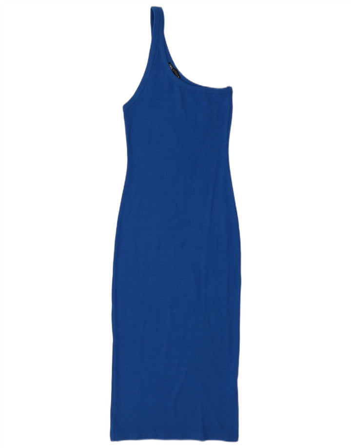 Zara Vestido De Un Hombro Para Mujer UK 42 Algodón Azul Medio
