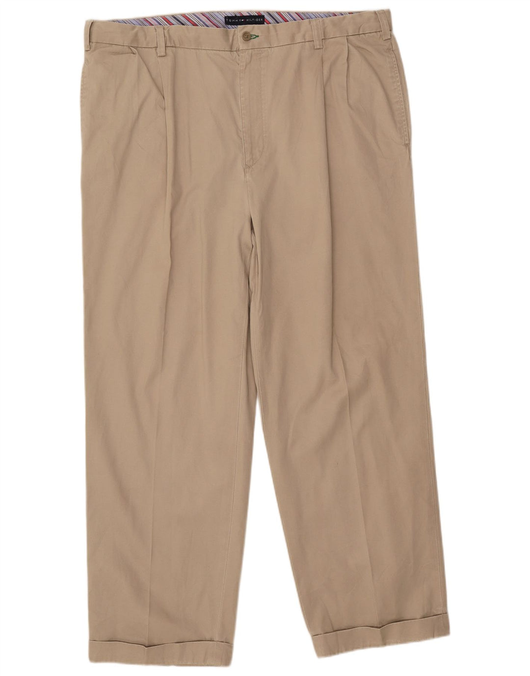 TOMMY HILFIGER Pantalón chino con pinzas para hombre W42 L32 Algodón beige