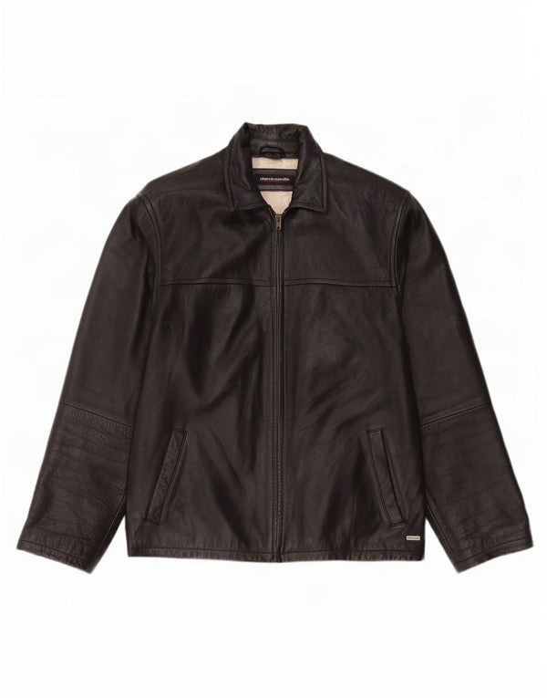 Pierre Cardin Chaqueta de cuero para hombre Reino Unido 40 Grande Negro