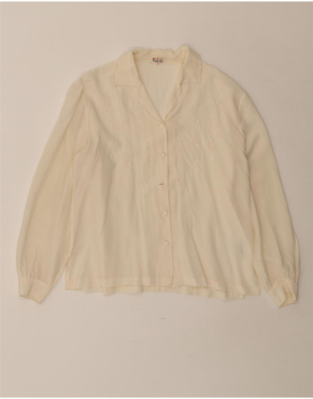 Vintage mujer suelta camisa blusa Reino Unido 10 pequeña seda blanca