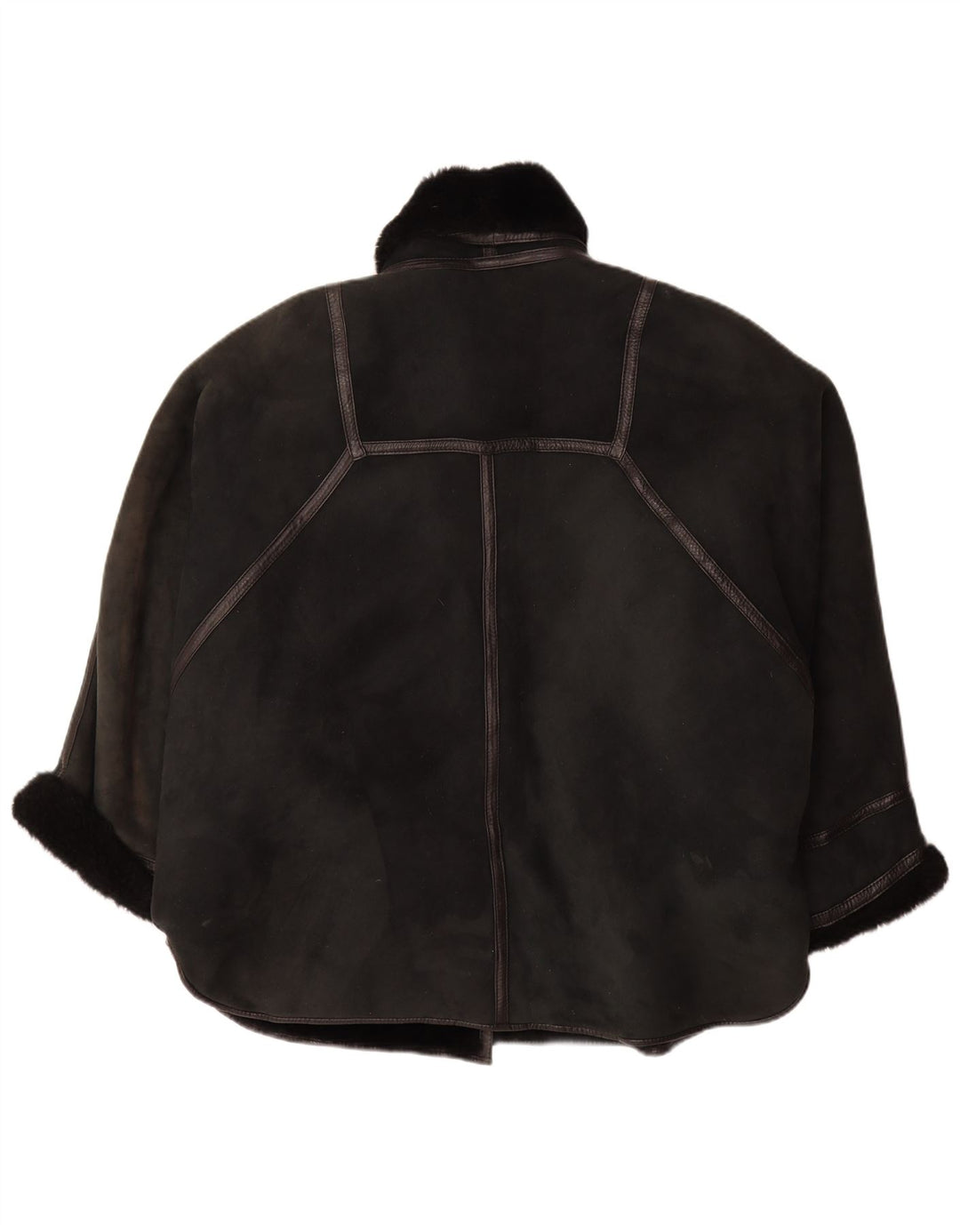 VINTAGE Abrigo de piel de oveja de gran tamaño para mujer IT 44 Piel de oveja negra mediana