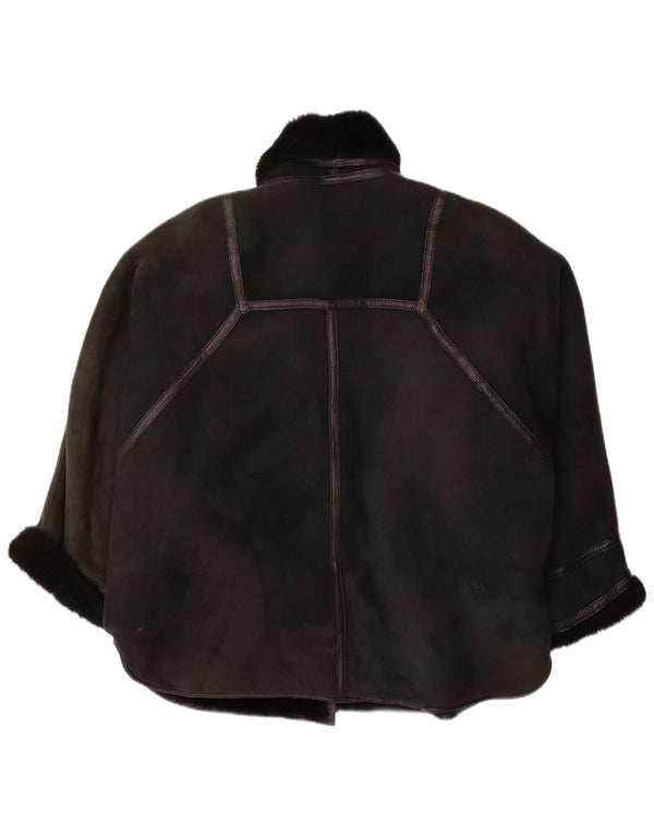 VINTAGE Abrigo de piel de oveja de gran tamaño para mujer IT 44 Piel de oveja negra mediana