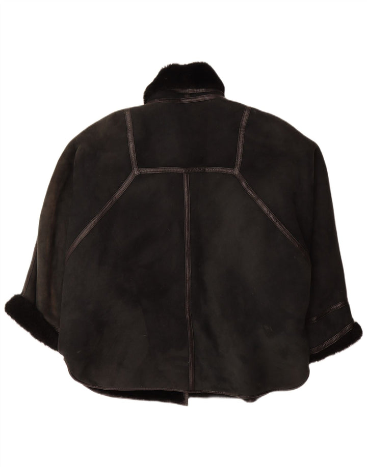 VINTAGE Abrigo de piel de oveja de gran tamaño para mujer IT 44 Piel de oveja negra mediana