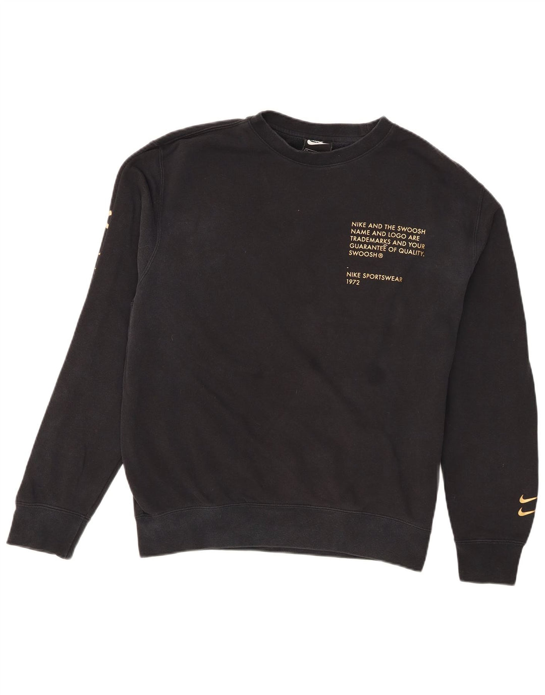 Nike Sudadera con gráfico Swoosh para hombre, jersey de algodón negro mediano