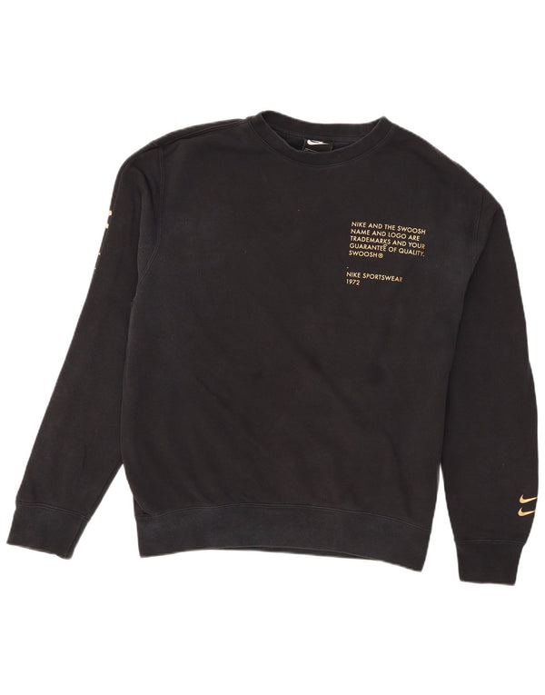 Nike Sudadera con gráfico Swoosh para hombre, jersey de algodón negro mediano