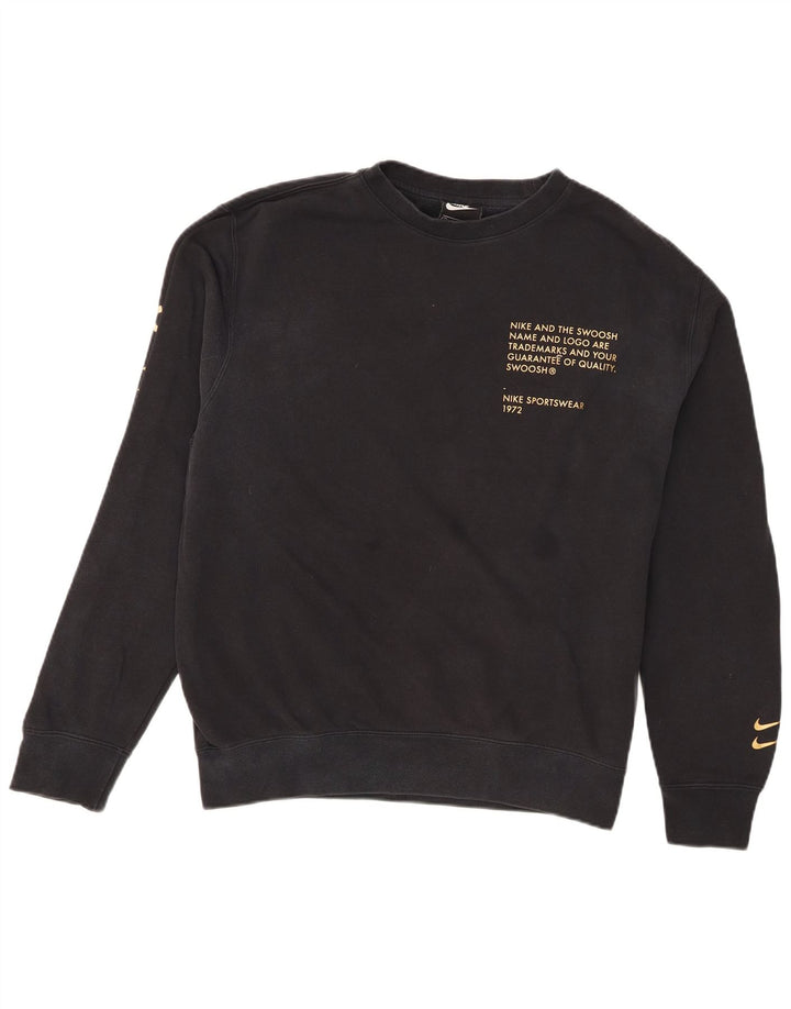 Nike Sudadera con gráfico Swoosh para hombre, jersey de algodón negro mediano