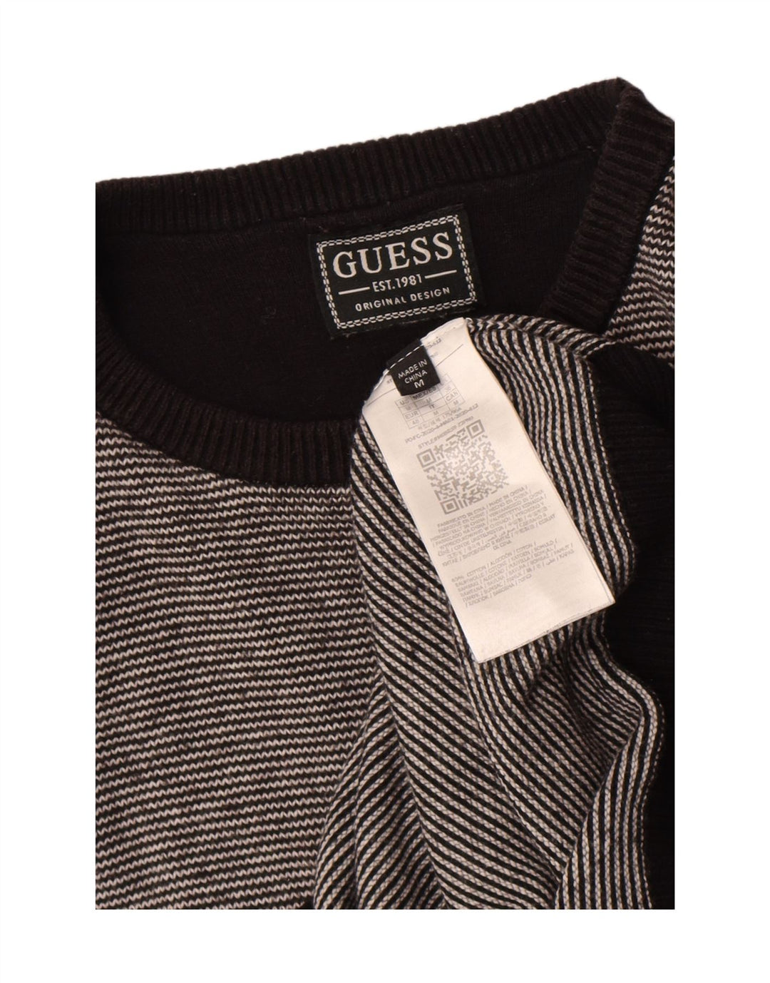 Guess Jersey De Cuello Redondo Para Hombre Jersey De Algodón A Rayas Negro Mediano