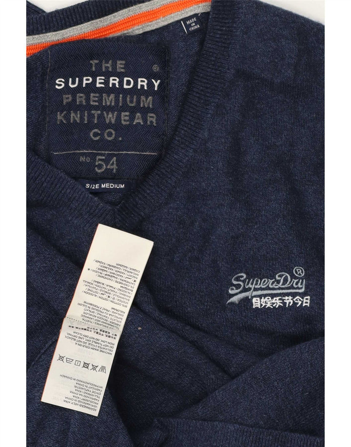 Superdry Jersey con cuello en V para hombre, jersey de algodón azul marino medio