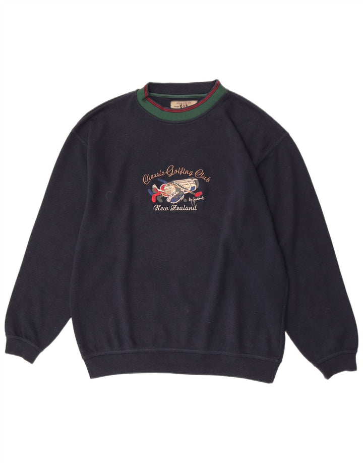 Vintage hombres gráfico regular fit sudadera jumper grande azul marino algodón