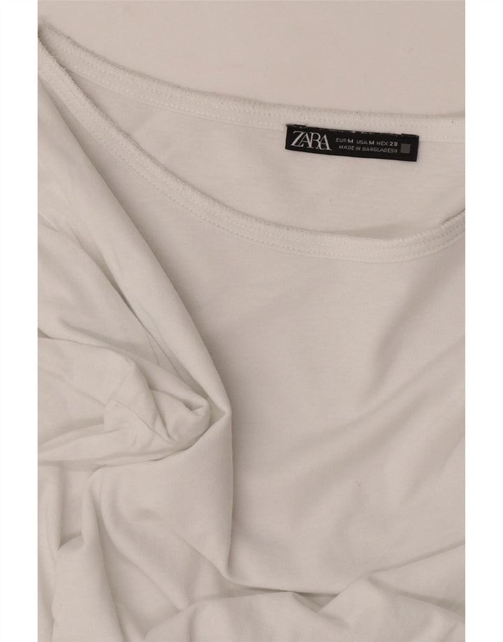 Zara Mujer Top Manga Larga UK 44 Mediano Blanco