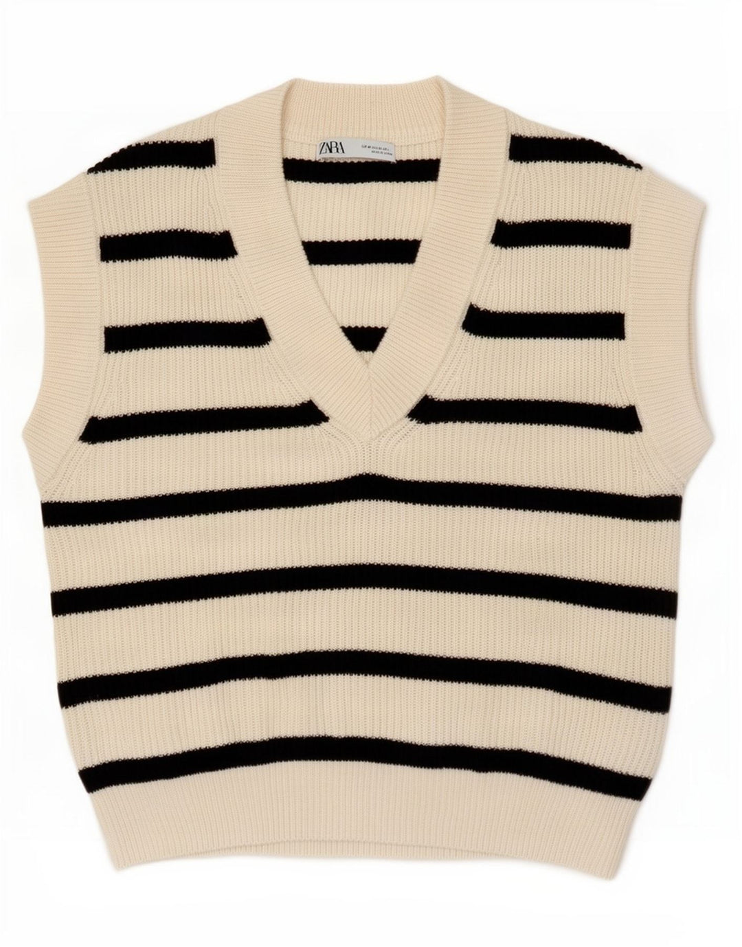 Zara Mujer Chaleco Camiseta Sin Mangas UK 40 Mediano Off White Poliéster A Rayas