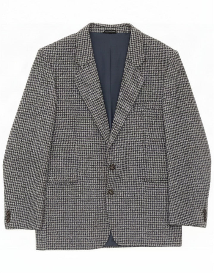 Exclusiva chaqueta blazer de 2 botones para hombre UK 40 Grande Gris Pata de gallo Lana nueva