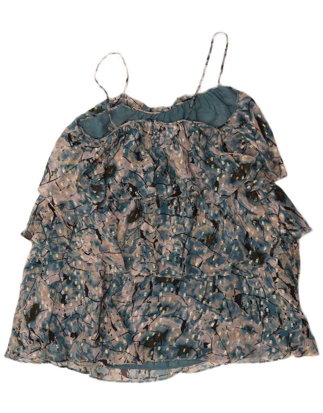 Zara Vestido Escalonado Con Estampado Abstracto Para Mujer UK 46 Poliéster Verde Grande