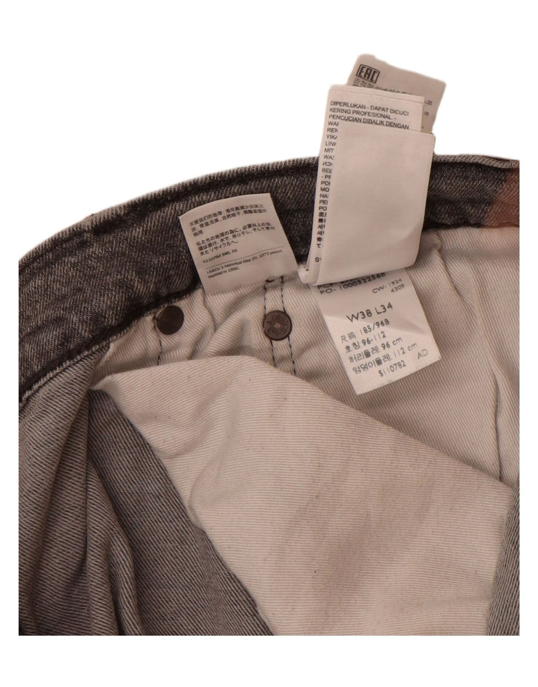 Vaqueros Levi's 502 Tapered para hombre W38 L34 Algodón gris