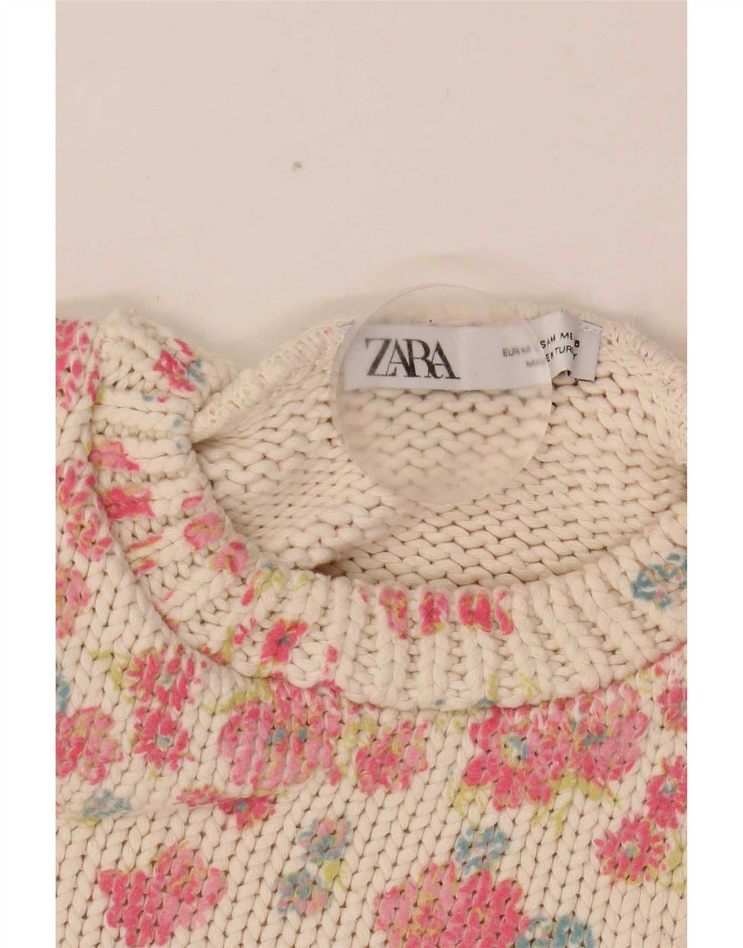 Zara Mujer Crop Vest Tank Top UK 40 Medio Blanco Floral Poliéster