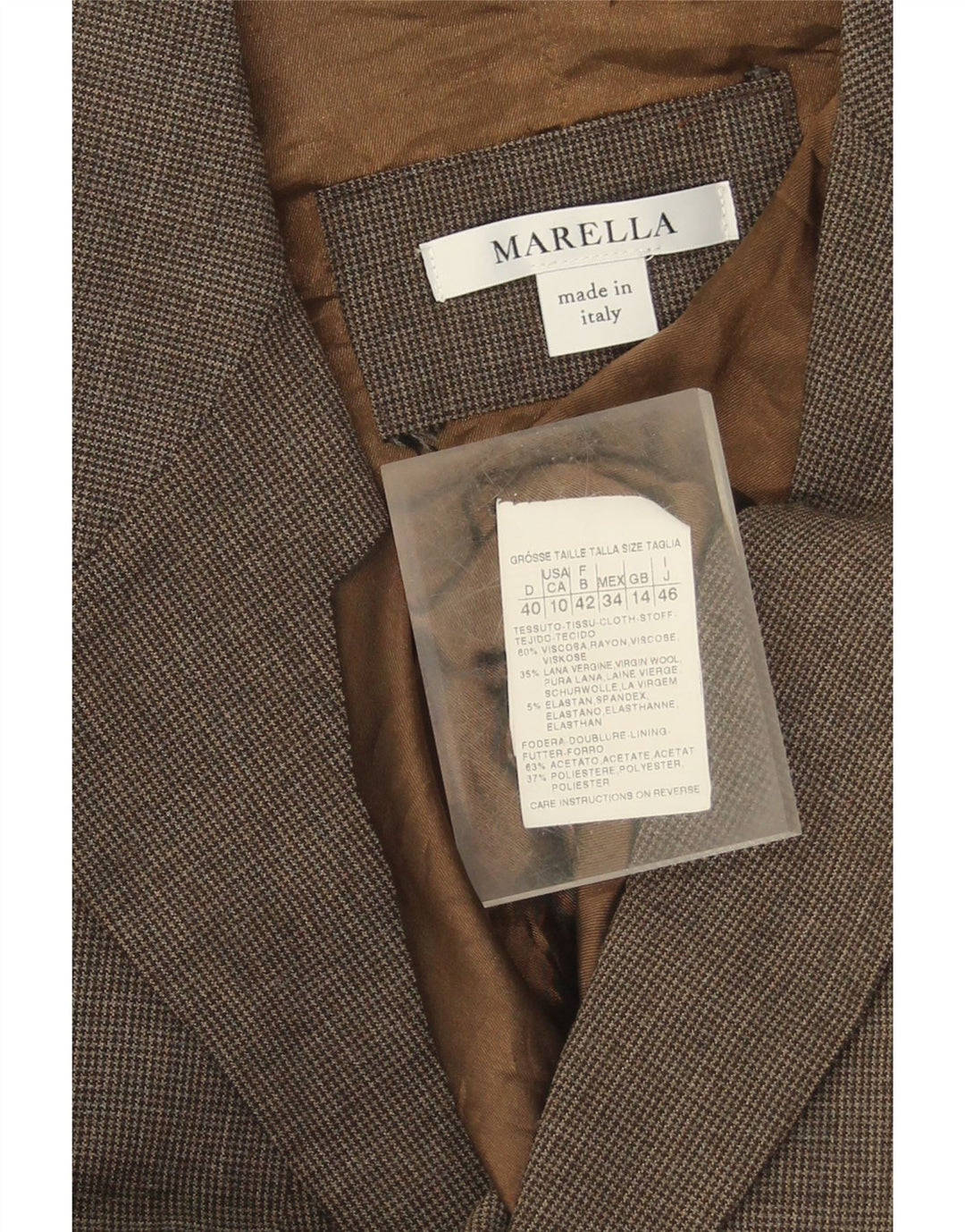 MARELLA Womens 3 Button Blazer Jacket UK 14 Medium  Brown Check Viscose Vintage Marella and Second-Hand Marella from Messina Hembry 