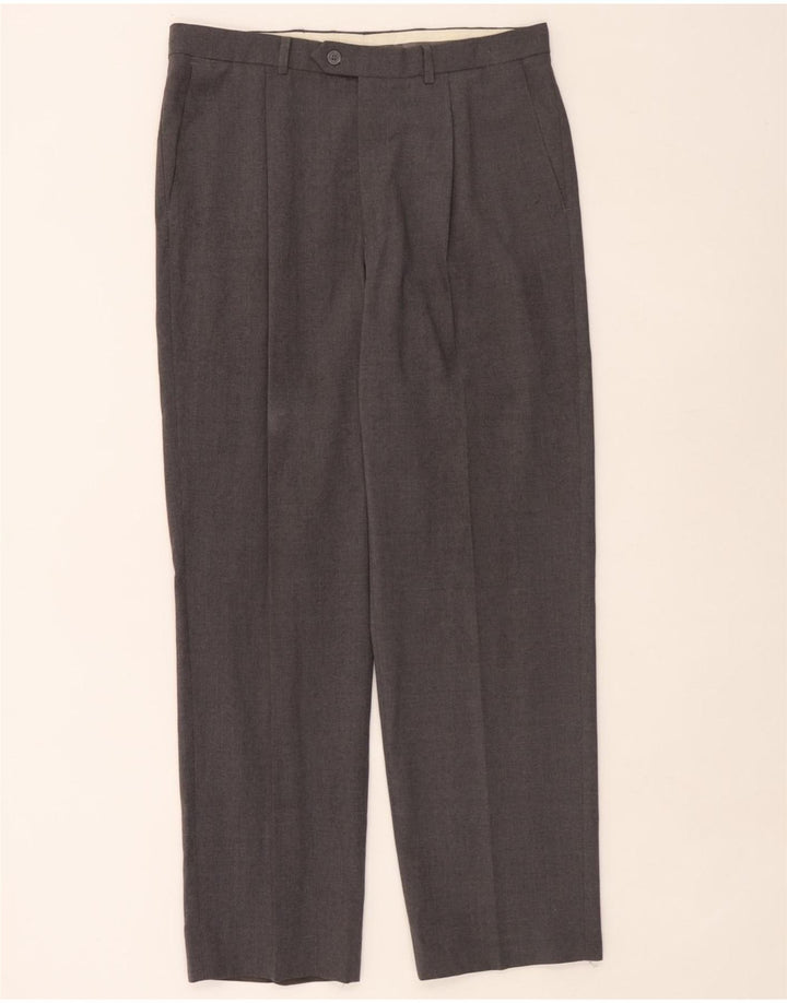 Marks & Spencer Pantalón de traje con pinzas para hombre W34 L31 Poliéster gris