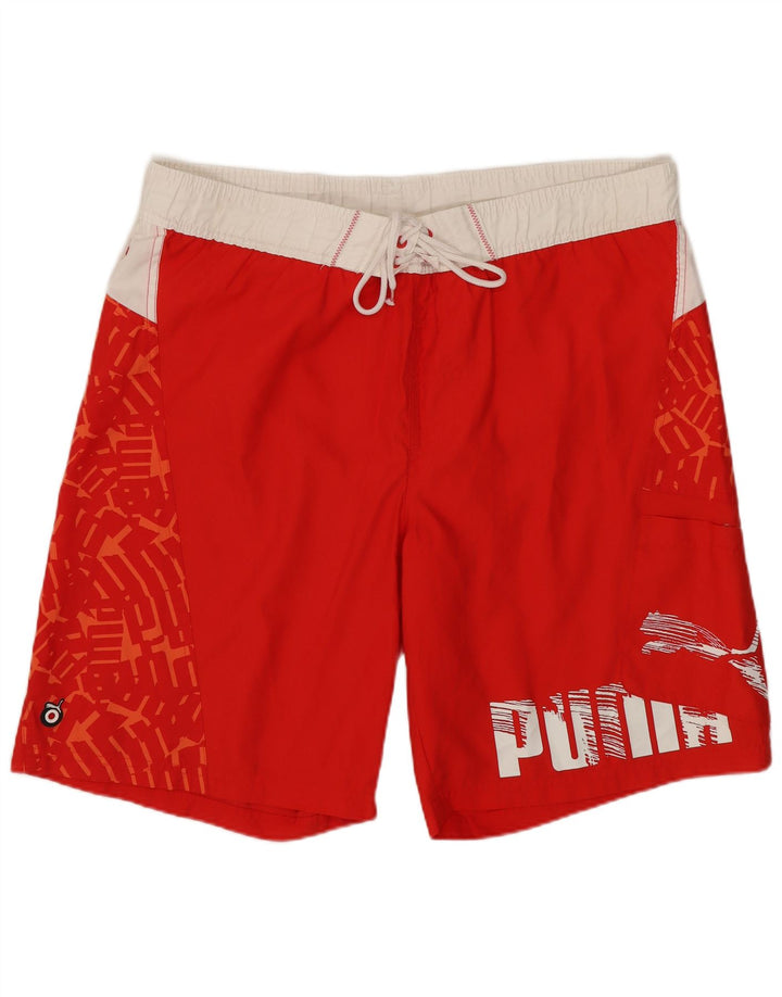 Puma Bañador con estampado gráfico para hombre, Poliéster color block, color rojo medio