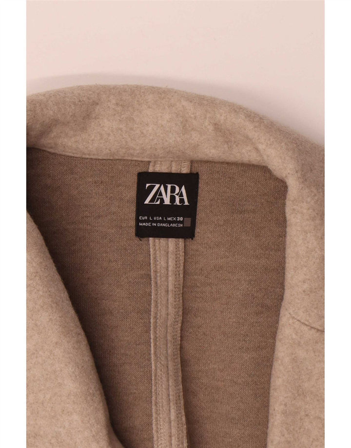 Zara Mujer Abrigo Abierto UK 46 Grande Poliéster Beige