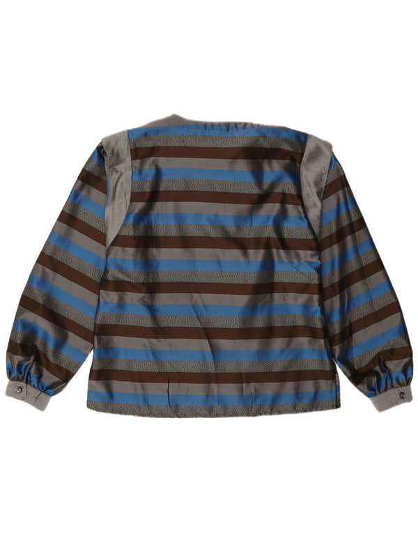 Vintage mujer manga larga blusa Top Reino Unido 12 azul medio rayas