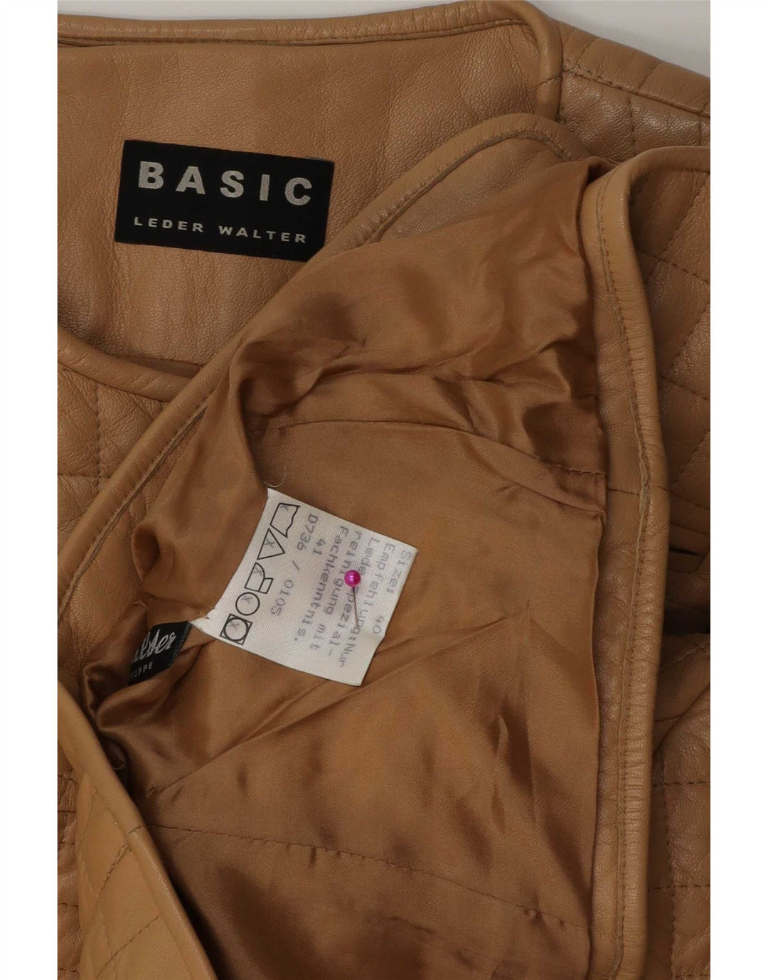 Chaqueta básica de piel acolchada para mujer IT 40 Small Beige Leather