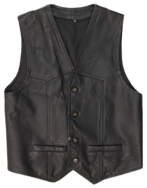 Chaleco de cuero vintage para hombre medio negro
