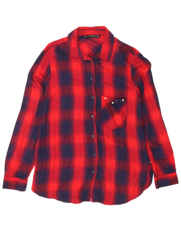 Zara Mujer Camisa De Franela UK 42 Medium Red Check