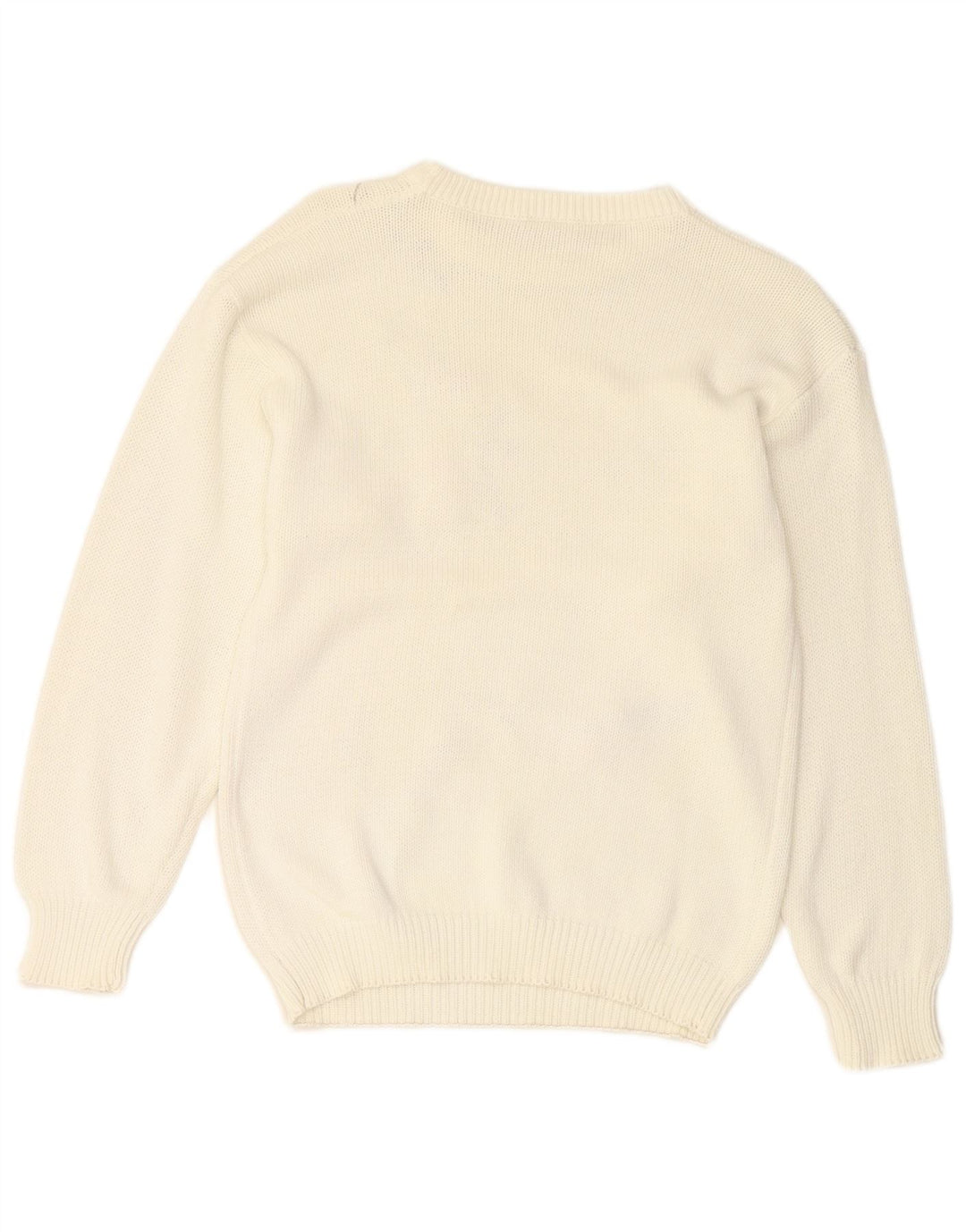 VINTAGE Mujer Crew Neck Jumper Suéter Reino Unido 14 Medio Blanco Apagado