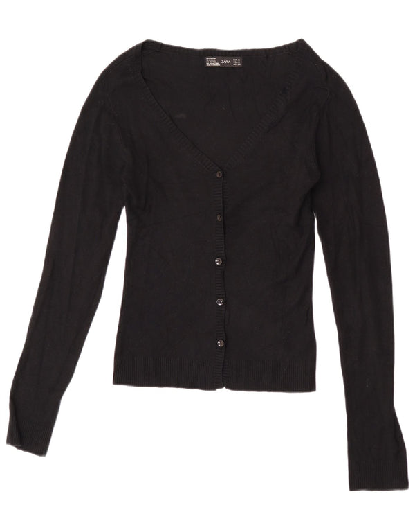 Zara Mujer Crop Cardigan Suéter UK 8 Small Rayón Negro