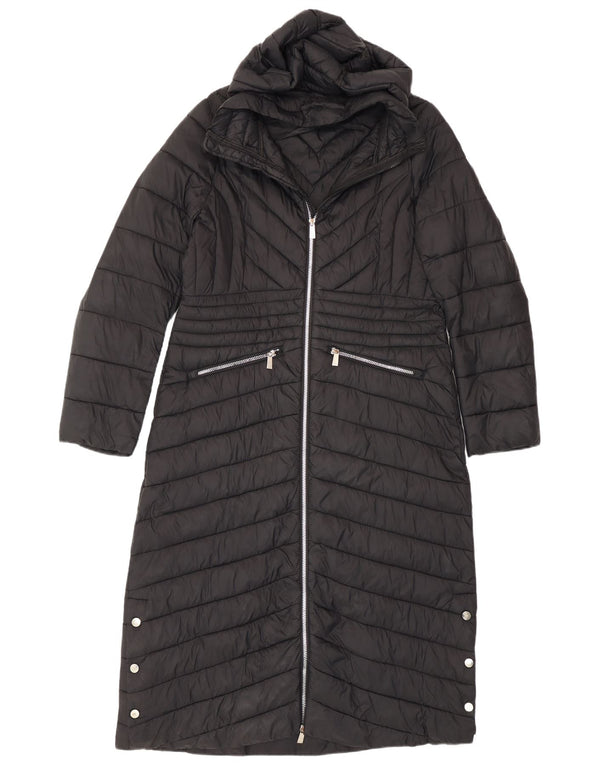 Karen Millen Abrigo acolchado con capucha para mujer UK 42 Medium Black Nylon