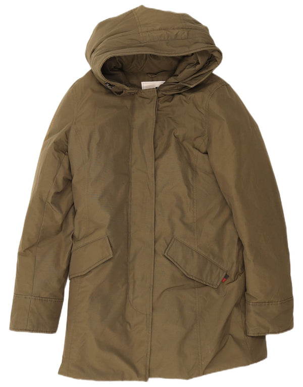 Woolrich Parka con capucha para mujer UK 14 Medium Khaki Cotton