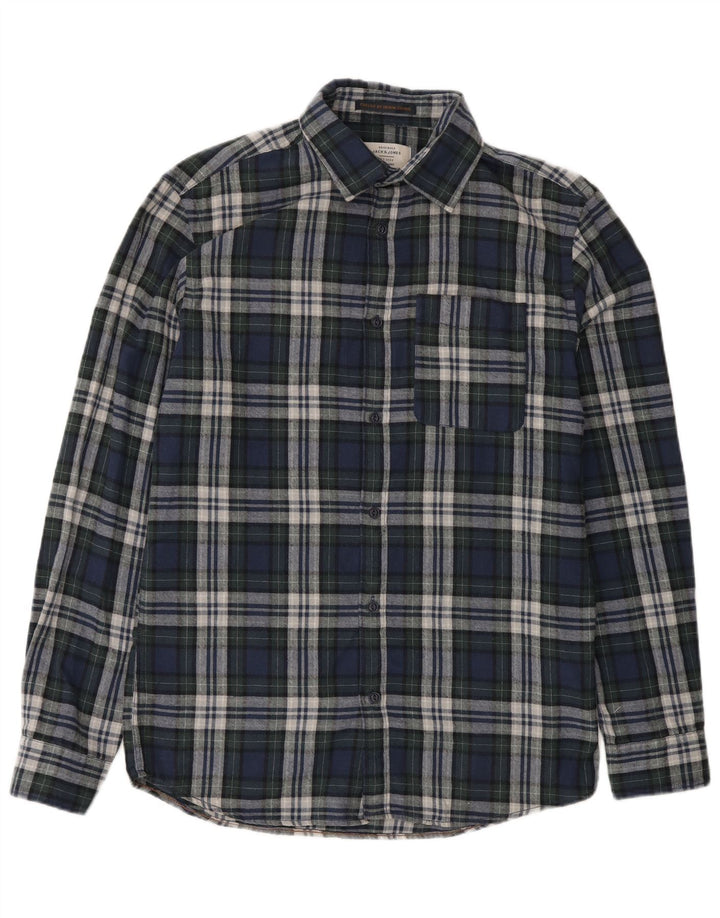 Jack & Jones Hombre Camisa De Franela De Algodón A Cuadros Azul Marino Mediano