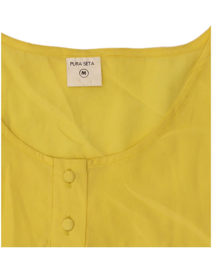 Vintage mujer blusa sin mangas Top Reino Unido 12 seda amarilla media