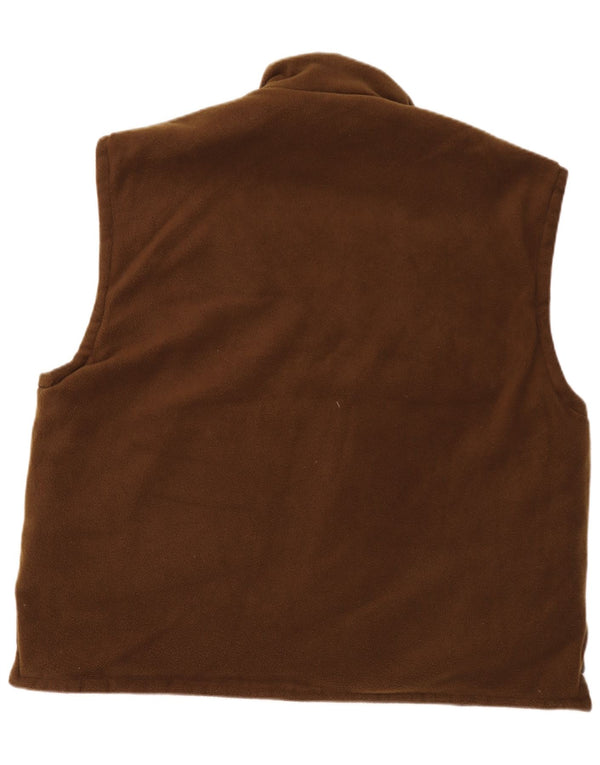 Vintage hombres reversible polar Gilet Reino Unido 46 3XL poliéster de camuflaje marrón