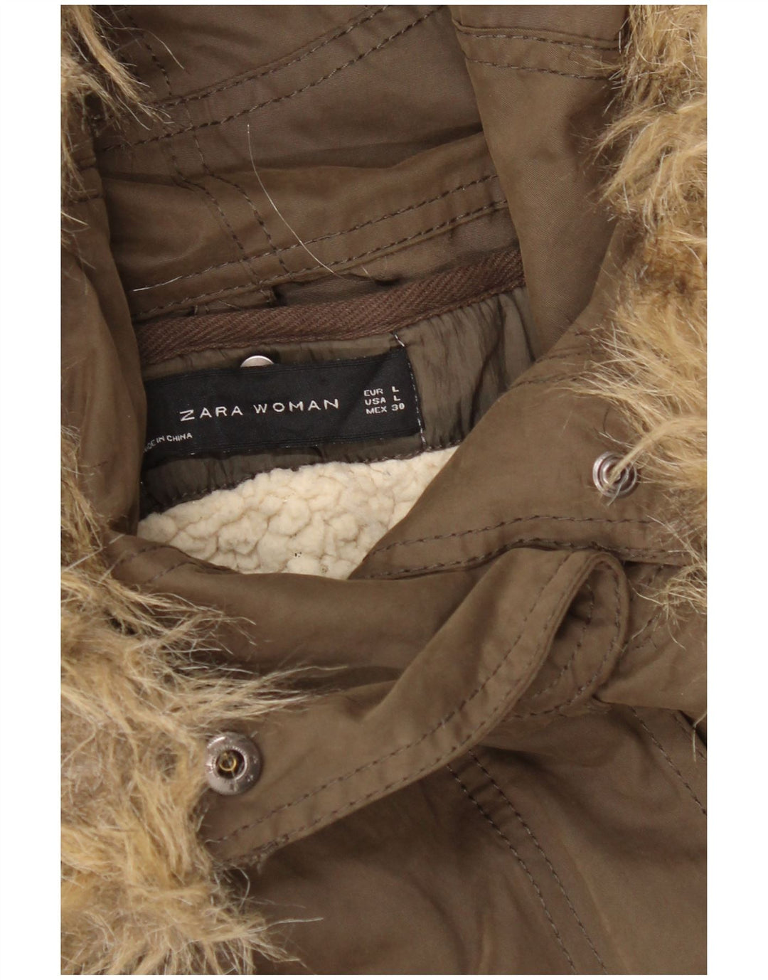 Zara Chaqueta cortavientos con capucha para mujer UK 46 Large Khaki