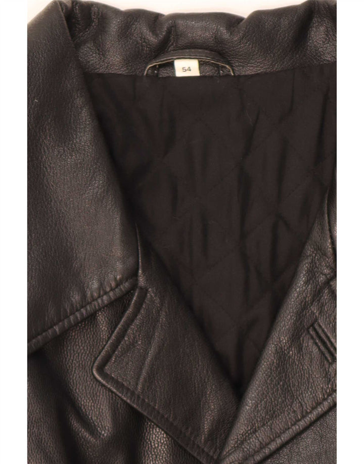 Abrigo de cuero vintage para hombre IT 54 2XL Negro