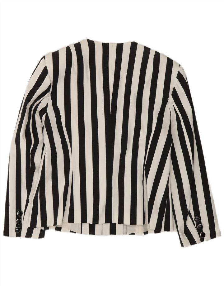 Vintage mujer 5 botones Blazer chaqueta Reino Unido 12 algodón a rayas negro medio