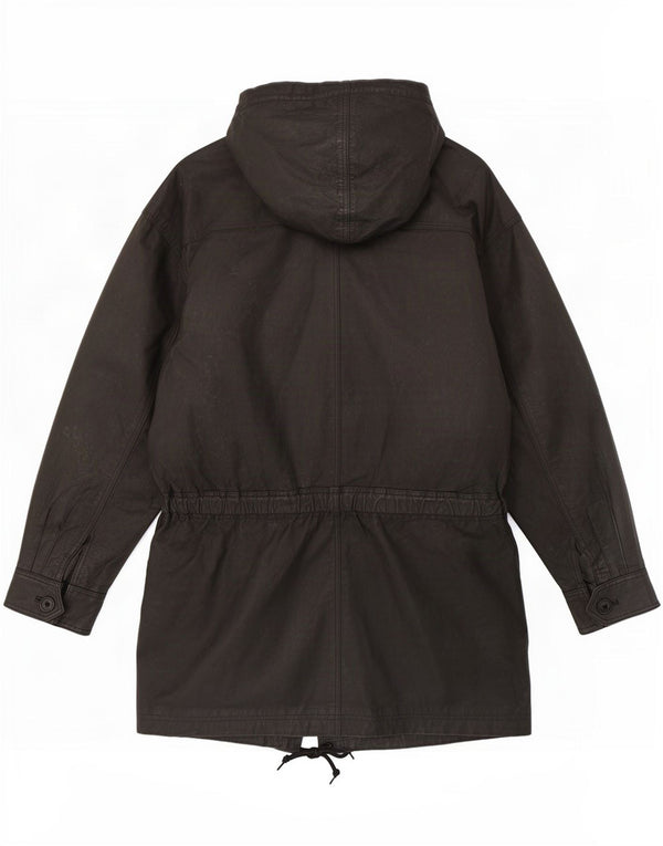 Vintage hombres chaqueta de cuero con capucha Reino Unido 38 Medio Negro