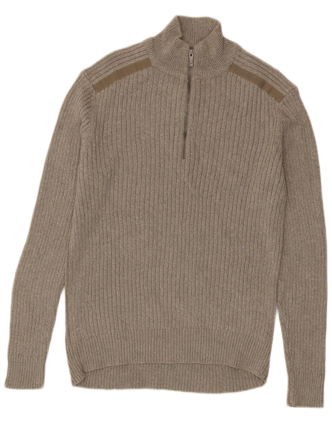 CALVIN KLEIN JEANS Jersey con cuello y cremallera para hombre con moteado beige medio