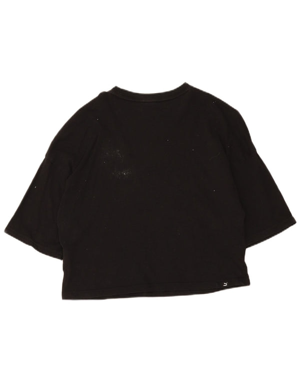 Puma Mujer Crop Graphic Camiseta Top UK 10 Pequeño Algodón Negro