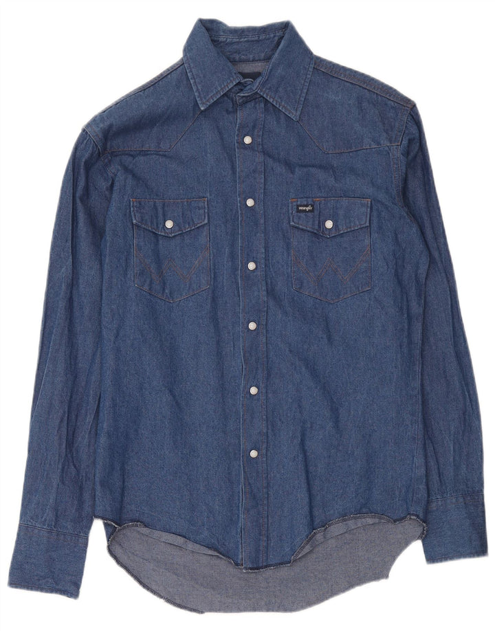 Wrangler Camisa vaquera occidental para hombre, talla 15, algodón azul mediano