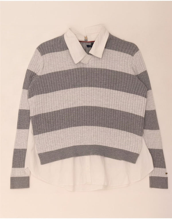 Tommy Hilfiger Blusa para mujer Top UK 14 Algodón a rayas gris medio